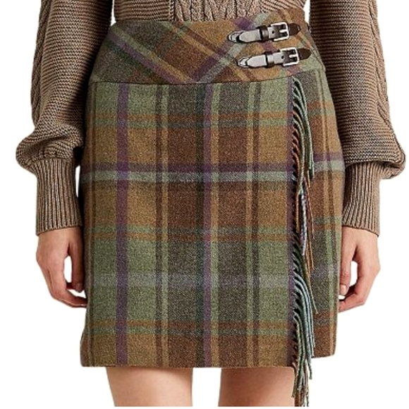 NWT LAUREN RALPH LAUREN Wool Plaid Fringe Trim Tweed Miniskirt - Picture 3 of 16